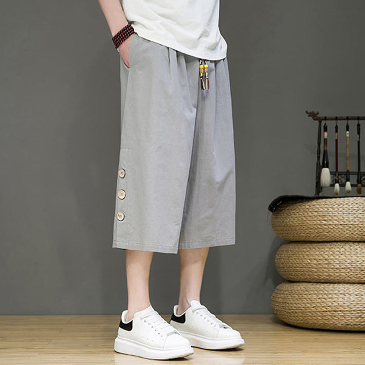 Spodnie męskie z bawełny z kieszeniami i ściągaczem Buddha Stones Casual Plain Side Button Design Drawstring - image 35