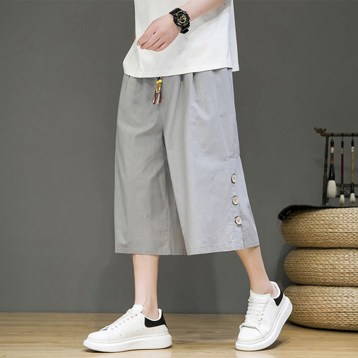 Spodnie męskie z bawełny z kieszeniami i ściągaczem Buddha Stones Casual Plain Side Button Design Drawstring - image 32