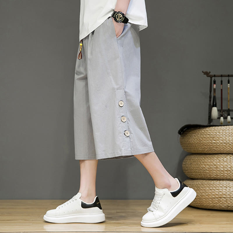 Spodnie męskie z bawełny z kieszeniami i ściągaczem Buddha Stones Casual Plain Side Button Design Drawstring - image 30