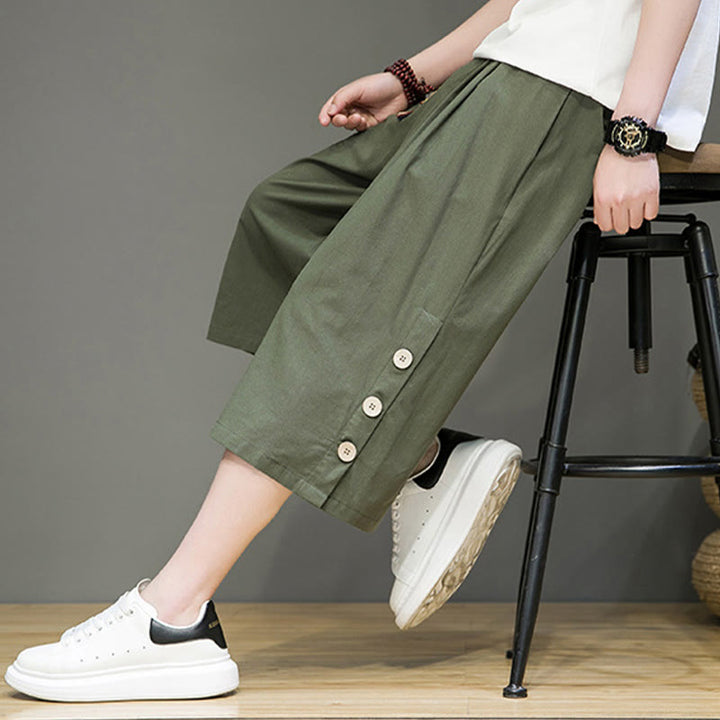 Spodnie męskie z bawełny z kieszeniami i ściągaczem Buddha Stones Casual Plain Side Button Design Drawstring - image 23