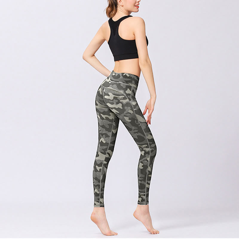 Buddha Stones Kamienie Kamuflaż Sport Fitness Joga Legginsy Wysoki Stan Damskie Spodnie Do Jogi - image 4