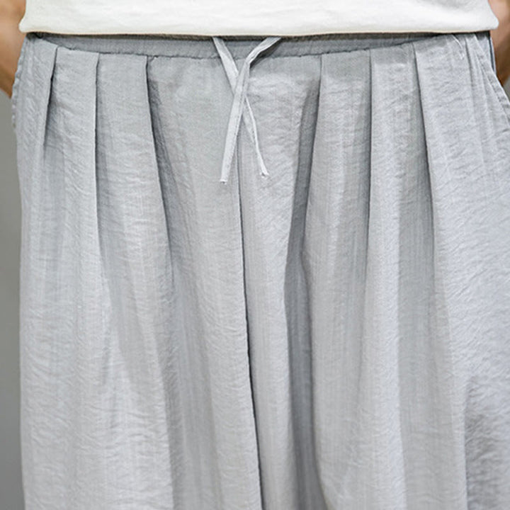 Spodnie haremowe męskie z bawełny Buddha Stones Summer Plain Drawstring do kostek i kieszeniami - image 18