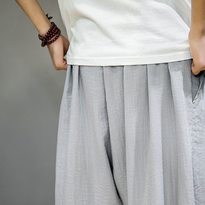 Spodnie haremowe męskie z bawełny Buddha Stones Summer Plain Drawstring do kostek i kieszeniami - image 19