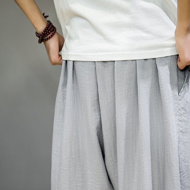 Spodnie haremowe męskie z bawełny Buddha Stones Summer Plain Drawstring do kostek i kieszeniami - image 19