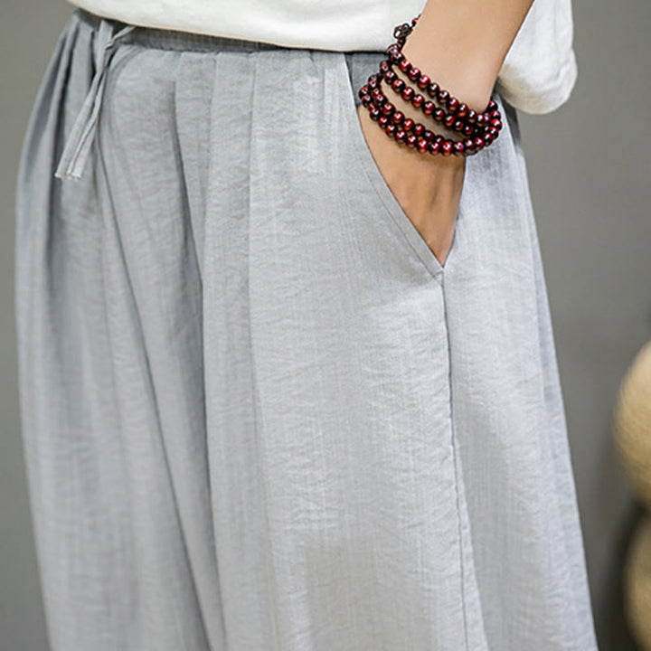 Spodnie haremowe męskie z bawełny Buddha Stones Summer Plain Drawstring do kostek i kieszeniami - image 20