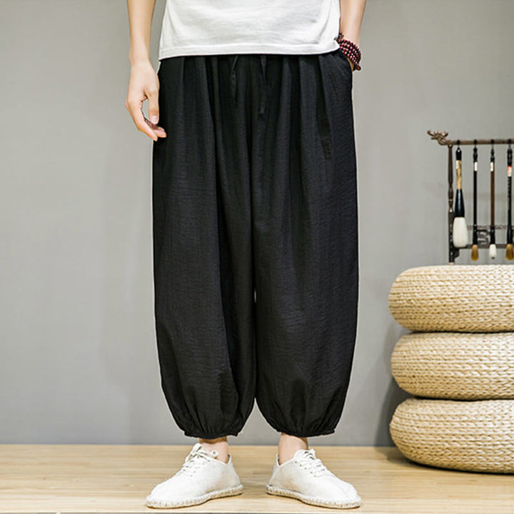 Męskie spodnie haremowe z kieszeniami i ściągaczem Buddha Stones Summer Plain Drawstring - image 24