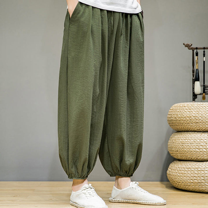 Męskie spodnie haremowe z kieszeniami i ściągaczem Buddha Stones Summer Plain Drawstring - image 34