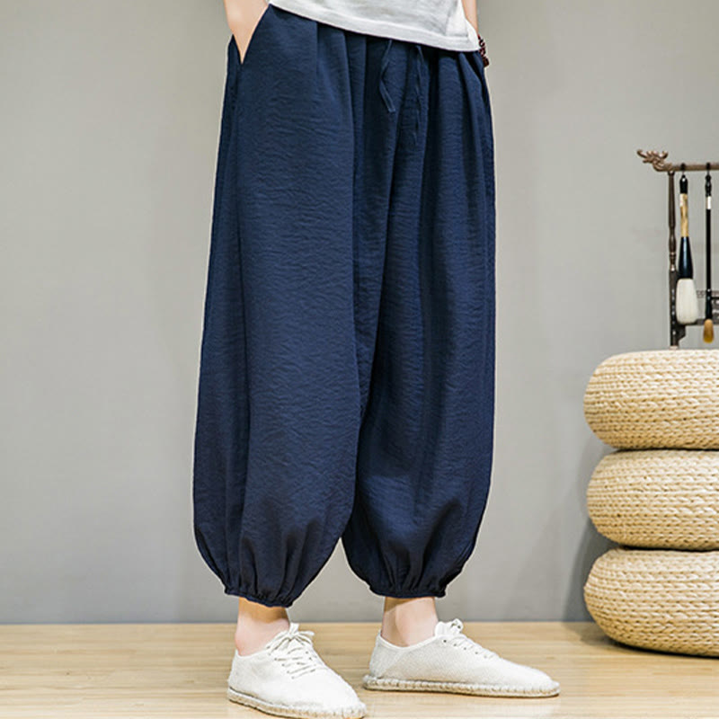 Męskie spodnie haremowe z kieszeniami i ściągaczem Buddha Stones Summer Plain Drawstring - image 8