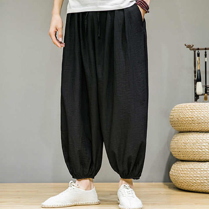 Męskie spodnie haremowe z kieszeniami i ściągaczem Buddha Stones Summer Plain Drawstring - image 23