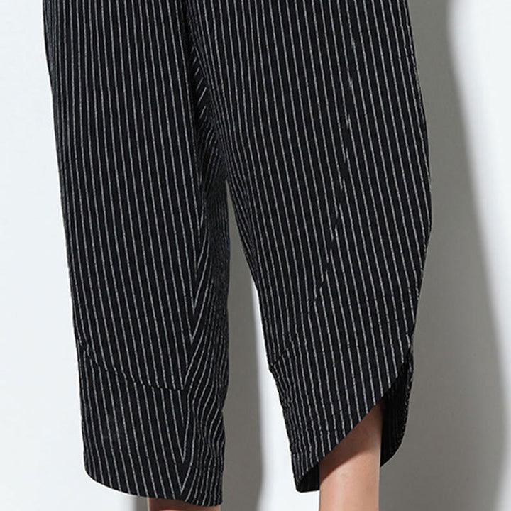 Buddha Stones Letnie Paski Wzór Ściągacz Bawełna Len Męskie Spodnie Harem Długość 7-8 Z Kieszeniami - image 21