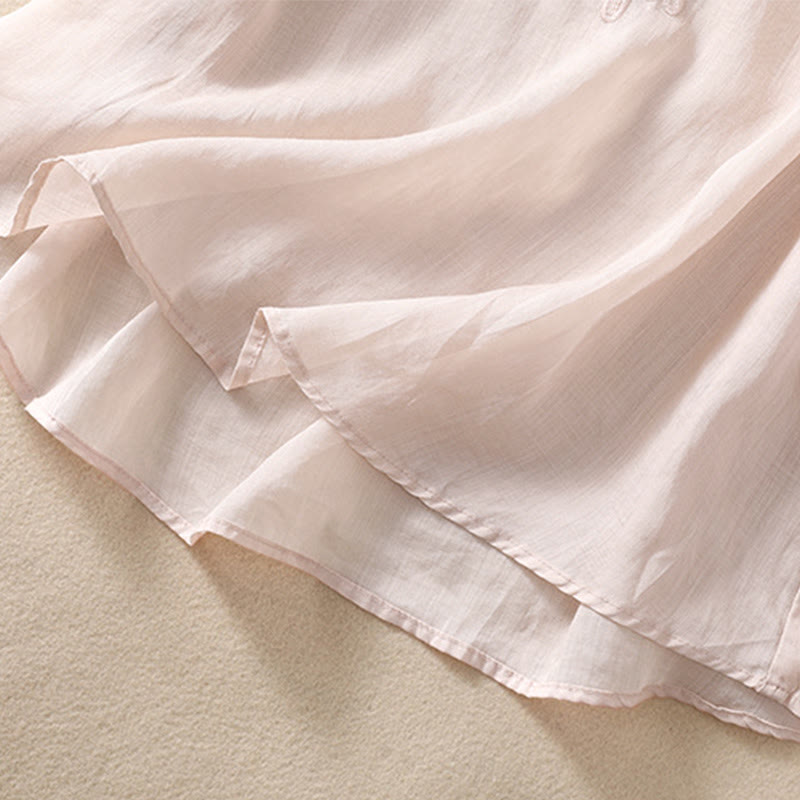 Koszula damska Buddha Stones z okrągłym dekoltem i pustym wzorem, z krótkim rękawem, z bawełny i lnu - image 6