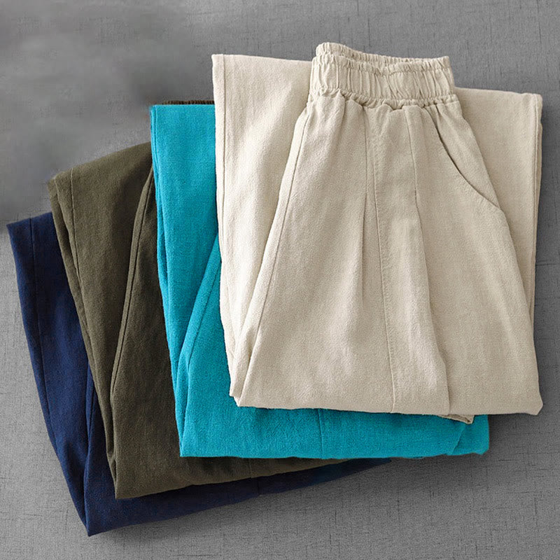 Buddha Stones Casual Plain 7-8 Długość Damskie Spodnie Harem Bawełniane Lniane Z Kieszeniami - image 33