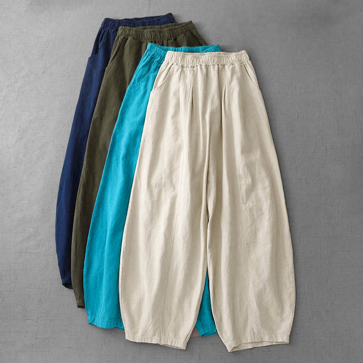 Buddha Stones Casual Plain 7-8 Długość Damskie Spodnie Harem Bawełniane Lniane Z Kieszeniami