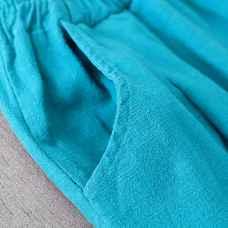 Buddha Stones Casual Plain 7-8 Długość Damskie Spodnie Harem Bawełniane Lniane Z Kieszeniami - image 17