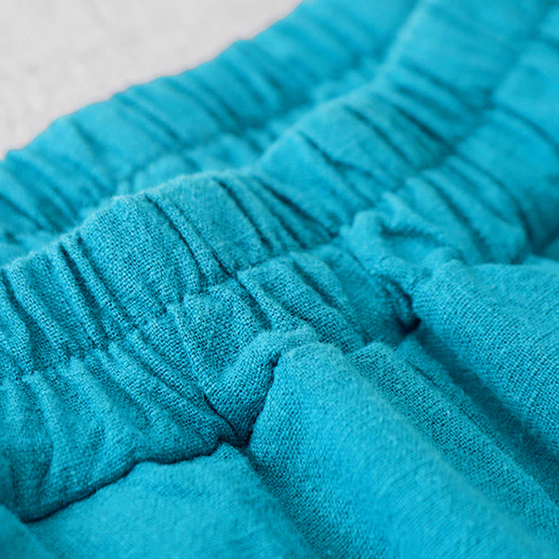 Buddha Stones Casual Plain 7-8 Długość Damskie Spodnie Harem Bawełniane Lniane Z Kieszeniami