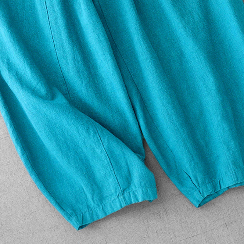 Buddha Stones Casual Plain 7-8 Długość Damskie Spodnie Harem Bawełniane Lniane Z Kieszeniami - image 15