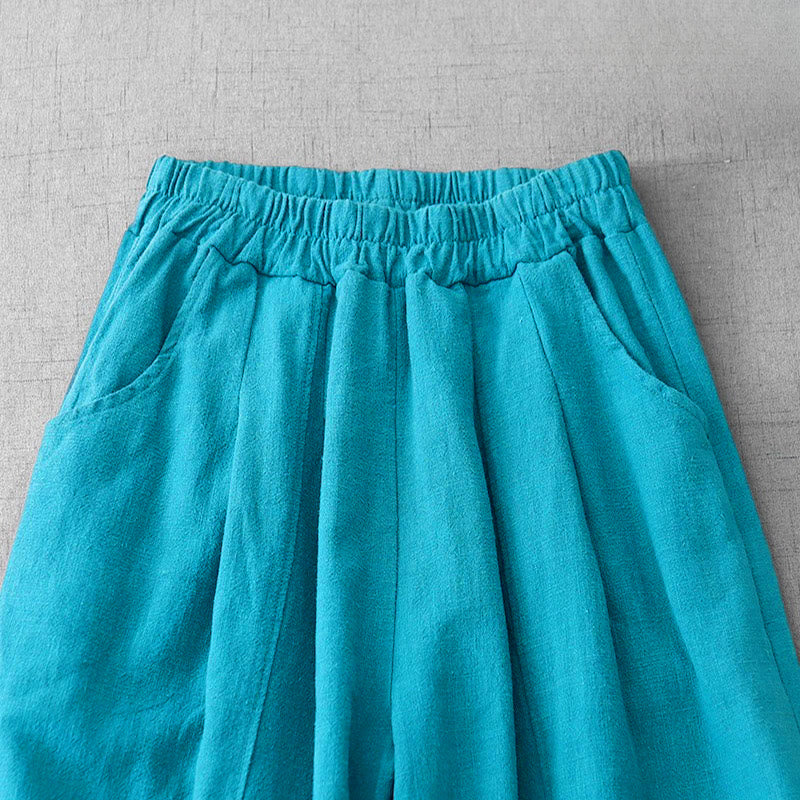 Buddha Stones Casual Plain 7-8 Długość Damskie Spodnie Harem Bawełniane Lniane Z Kieszeniami