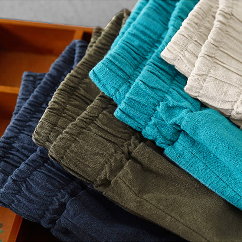 Buddha Stones Casual Plain 7-8 Długość Damskie Spodnie Harem Bawełniane Lniane Z Kieszeniami - image 34