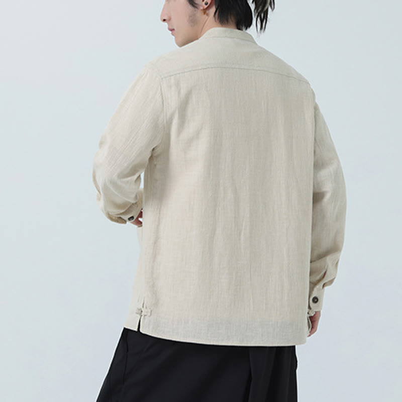 Kurtka męska z kieszeniami, podszewka z lnu i bawełny Buddha Stones z guzikami i polarem - image 8