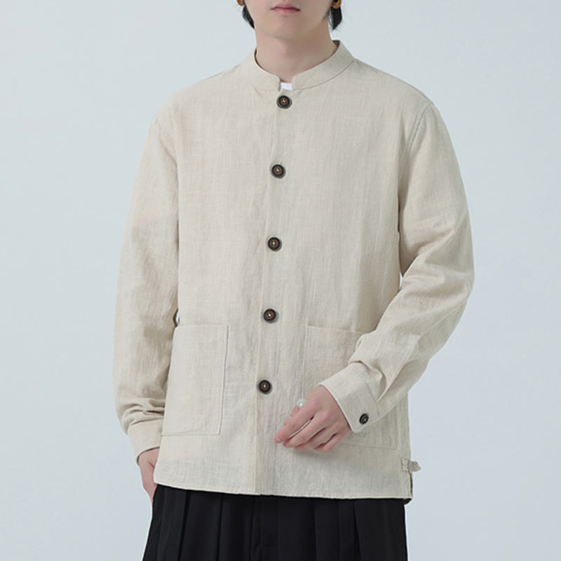 Kurtka męska z kieszeniami, podszewka z lnu i bawełny Buddha Stones z guzikami i polarem - image 2