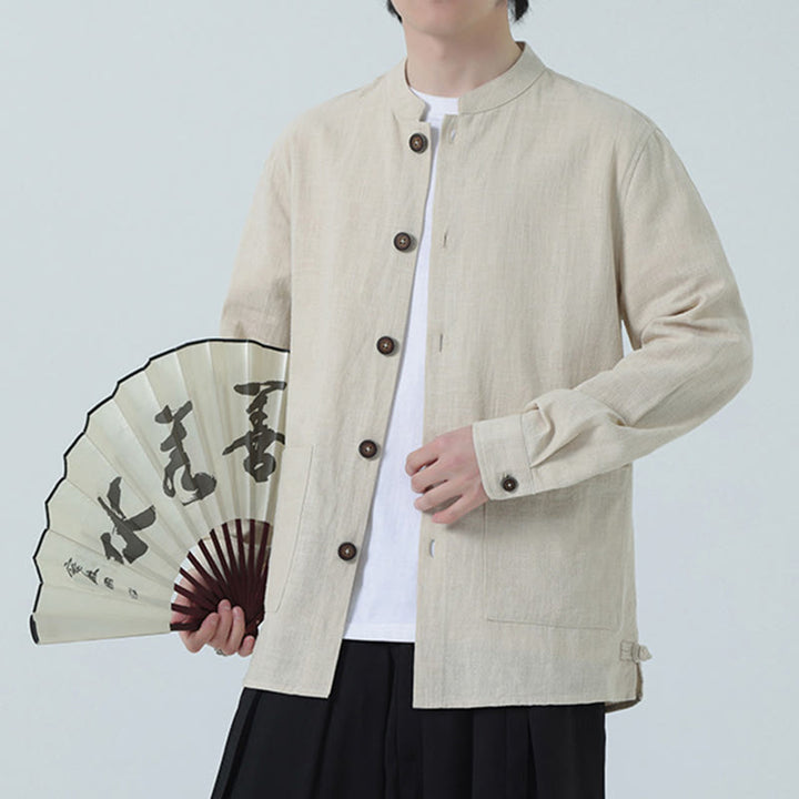 Kurtka męska z kieszeniami, podszewka z lnu i bawełny Buddha Stones z guzikami i polarem - Bielizna - US/UK/AU46， EU56 (5XL) - image 7