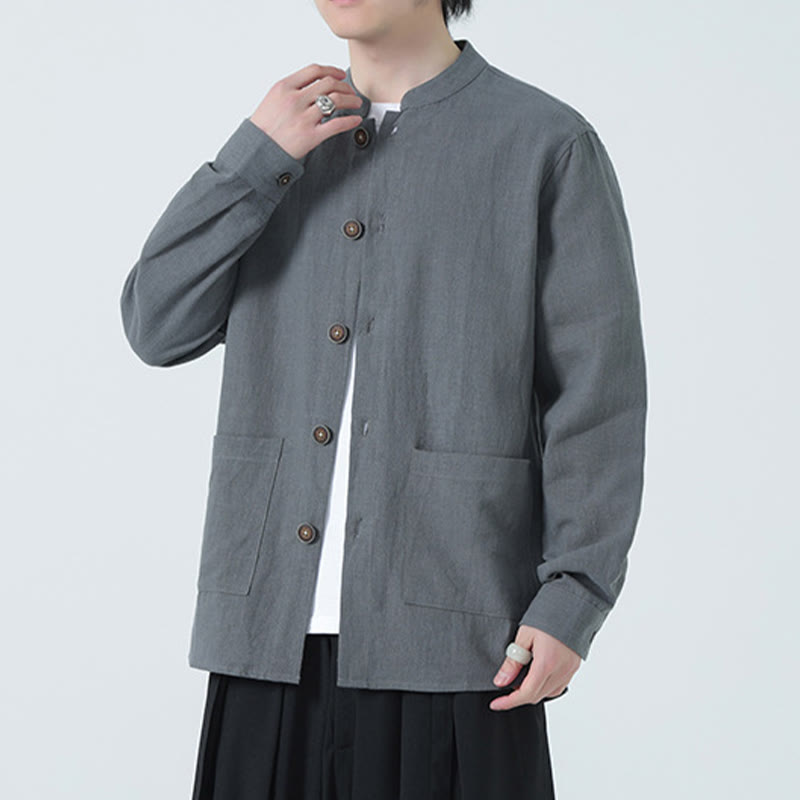 Kurtka męska z kieszeniami, podszewka z lnu i bawełny Buddha Stones z guzikami i polarem - image 1