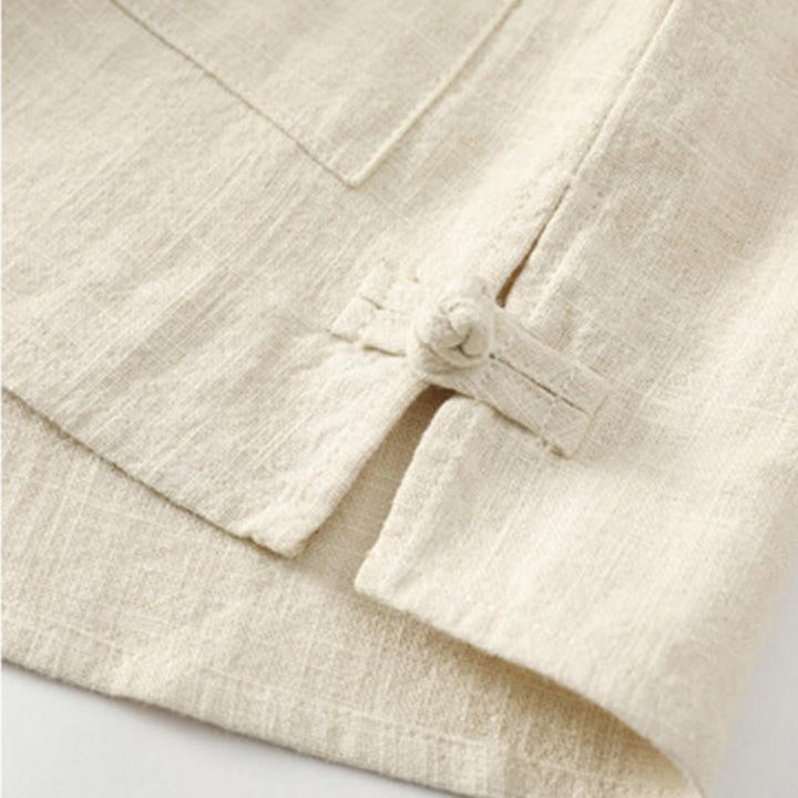 Kurtka męska z kieszeniami, podszewka z lnu i bawełny Buddha Stones z guzikami i polarem - image 4