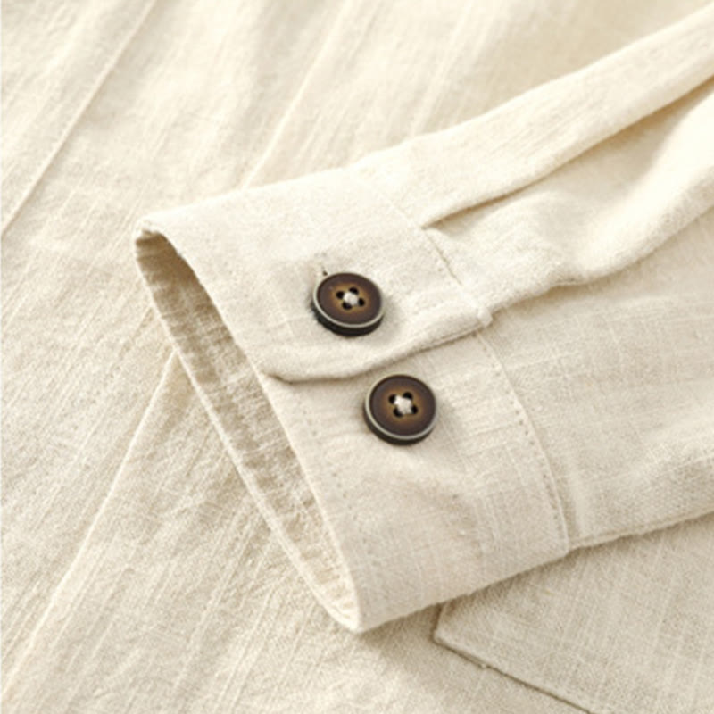 Kurtka męska z kieszeniami, podszewka z lnu i bawełny Buddha Stones z guzikami i polarem - image 18