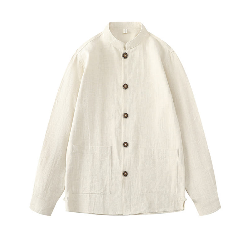 Kurtka męska z kieszeniami, podszewka z lnu i bawełny Buddha Stones z guzikami i polarem - image 3