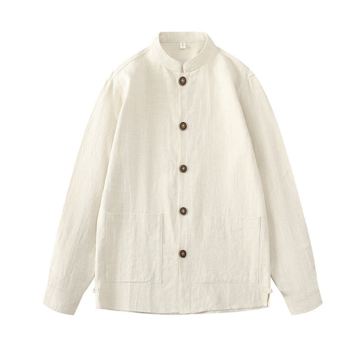 Kurtka męska z kieszeniami, podszewka z lnu i bawełny Buddha Stones z guzikami i polarem - image 3