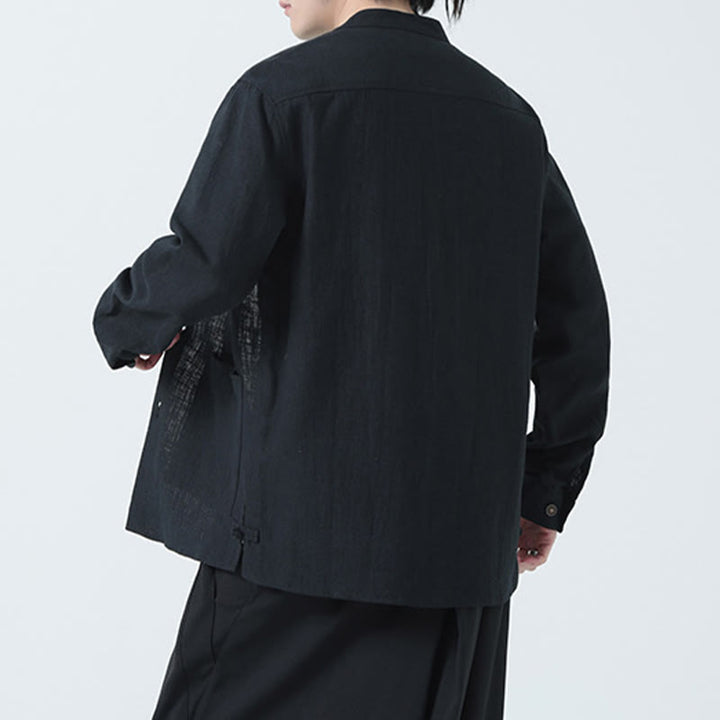 Kurtka męska z kieszeniami, podszewka z lnu i bawełny Buddha Stones z guzikami i polarem - image 22