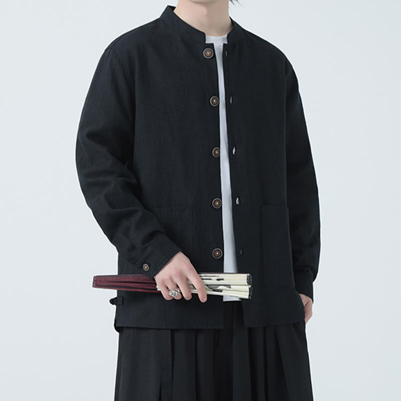 Kurtka męska z kieszeniami, podszewka z lnu i bawełny Buddha Stones z guzikami i polarem - image 24