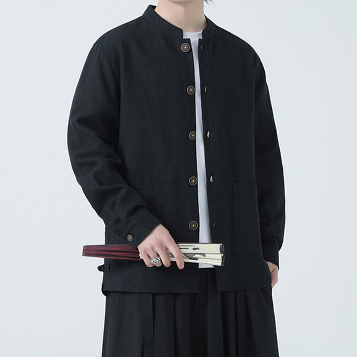 Kurtka męska z kieszeniami, podszewka z lnu i bawełny Buddha Stones z guzikami i polarem - image 24