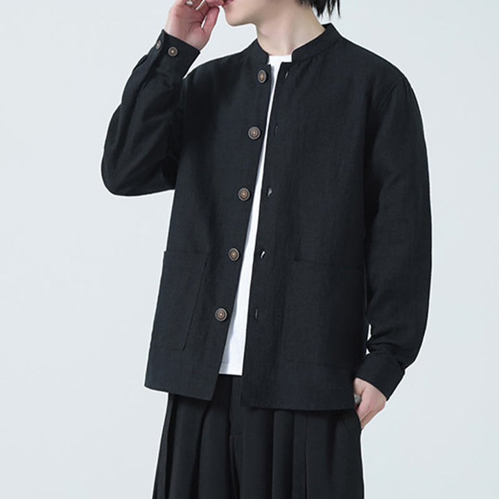 Kurtka męska z kieszeniami, podszewka z lnu i bawełny Buddha Stones z guzikami i polarem - image 21