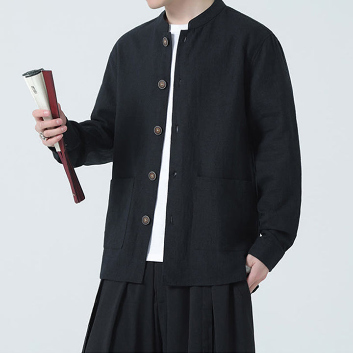 Kurtka męska z kieszeniami, podszewka z lnu i bawełny Buddha Stones z guzikami i polarem - image 20