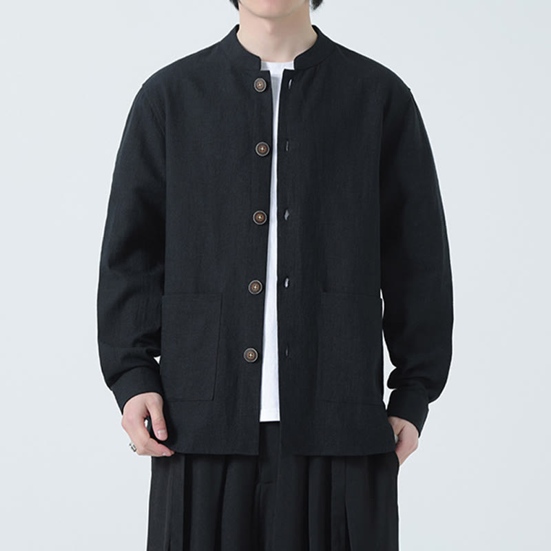 Kurtka męska z kieszeniami, podszewka z lnu i bawełny Buddha Stones z guzikami i polarem - image 25