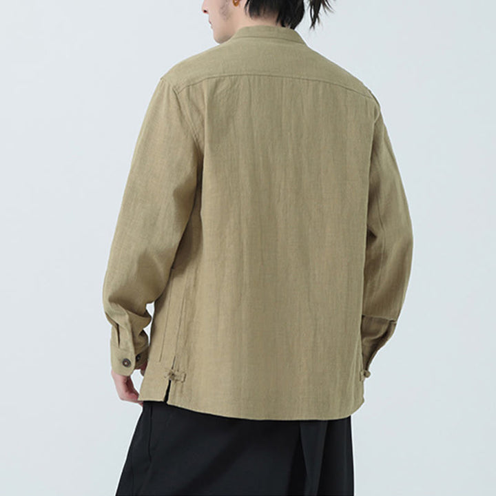 Kurtka męska z kieszeniami, podszewka z lnu i bawełny Buddha Stones z guzikami i polarem - image 28