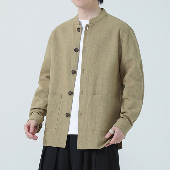 Kurtka męska z kieszeniami, podszewka z lnu i bawełny Buddha Stones z guzikami i polarem - image 30