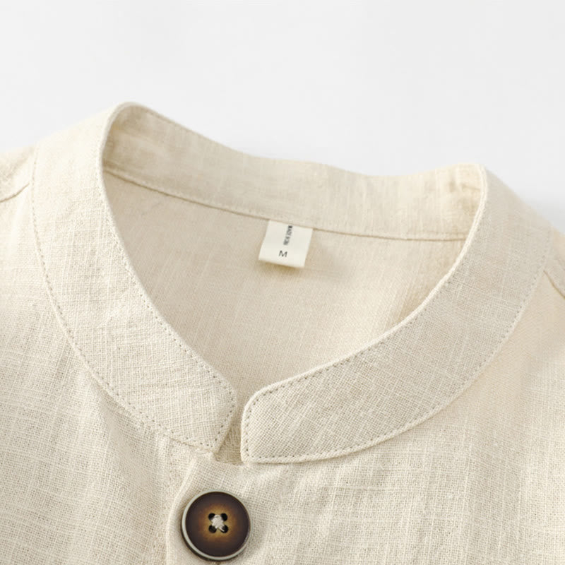 Kurtka męska z kieszeniami, podszewka z lnu i bawełny Buddha Stones z guzikami i polarem - image 34