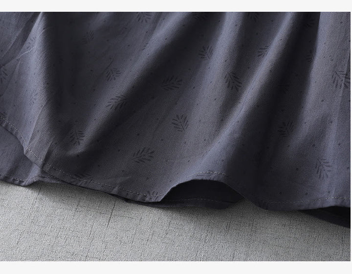 Buddha Stones Casual Retro Jednolity Kolor Guzik Marszczony Okrągły Dekolt Projekt Krótki Rękaw Bawełna Len Midi Sukienka Z Kieszeniami