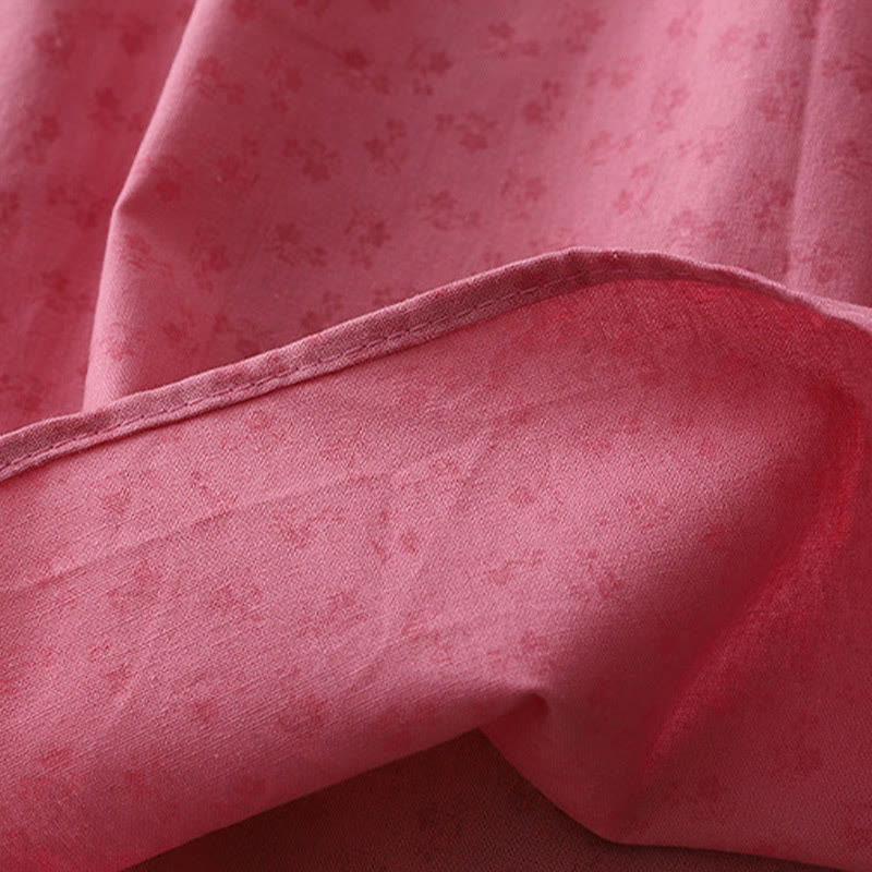 Buddha Stones Casual Retro Jednolity Kolor Guzik Marszczony Okrągły Dekolt Projekt Krótki Rękaw Bawełna Len Midi Sukienka Z Kieszeniami - image 14