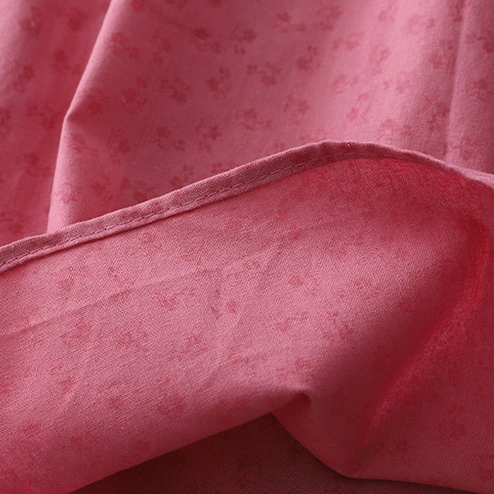 Buddha Stones Casual Retro Jednolity Kolor Guzik Marszczony Okrągły Dekolt Projekt Krótki Rękaw Bawełna Len Midi Sukienka Z Kieszeniami - image 14