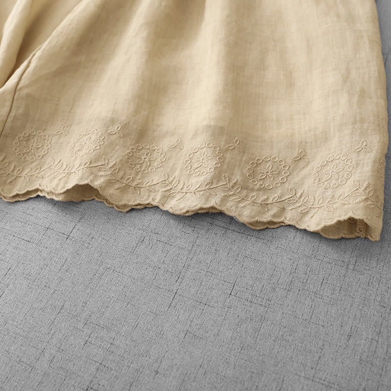 Buddha Stones Commute Jednokolorowe Koronkowe Haftowane Wzory Bawełniane Damskie Szerokie Nogawki Spodnie Z Kieszeniami - image 21