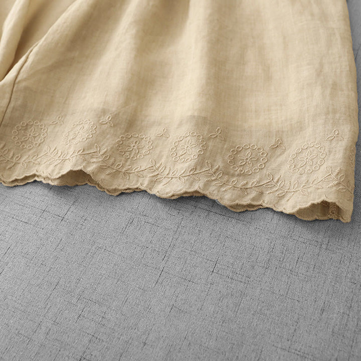 Buddha Stones Commute Jednokolorowe Koronkowe Haftowane Wzory Bawełniane Damskie Szerokie Nogawki Spodnie Z Kieszeniami - image 21