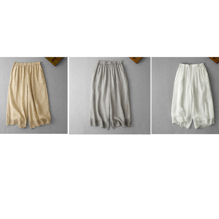 Buddha Stones Commute Jednokolorowe Koronkowe Haftowane Wzory Bawełniane Damskie Szerokie Nogawki Spodnie Z Kieszeniami - image 26