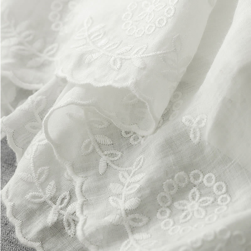 Buddha Stones Commute Jednokolorowe Koronkowe Haftowane Wzory Bawełniane Damskie Szerokie Nogawki Spodnie Z Kieszeniami - image 6