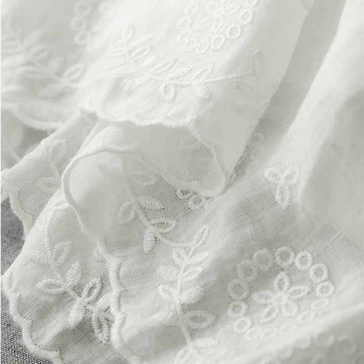 Buddha Stones Commute Jednokolorowe Koronkowe Haftowane Wzory Bawełniane Damskie Szerokie Nogawki Spodnie Z Kieszeniami - image 6