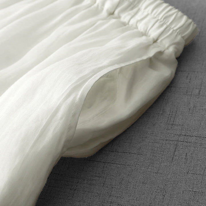 Buddha Stones Commute Jednokolorowe Koronkowe Haftowane Wzory Bawełniane Damskie Szerokie Nogawki Spodnie Z Kieszeniami - image 3