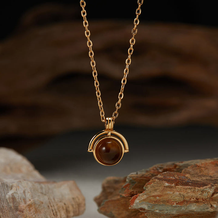 Buddha Stones Czerwony Agat Tygrysie Oko Akwamaryn Kamień Księżycowy 925 Srebro Naszyjnik Wisiorek Pewność Siebie - Tygrysie oko - Złoty - image 7