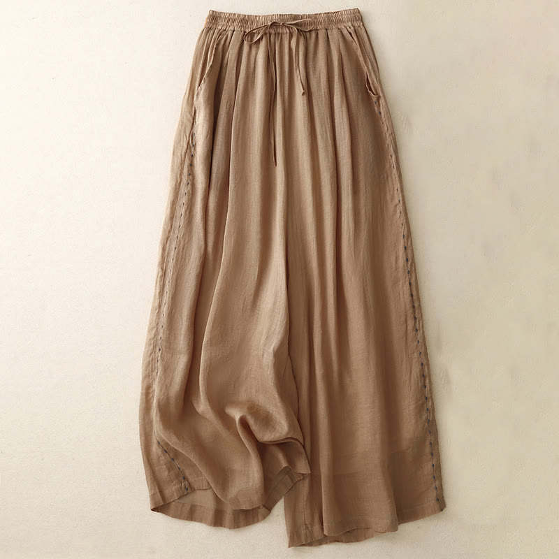 Spodnie damskie z szerokimi nogawkami do kostek Buddha Stones Commute Solid Color z haftem i ściągaczem, bawełniane, z kieszeniami - Peru - US8-10，UK/AU12-14，EU40-42 (2XL) - image 20